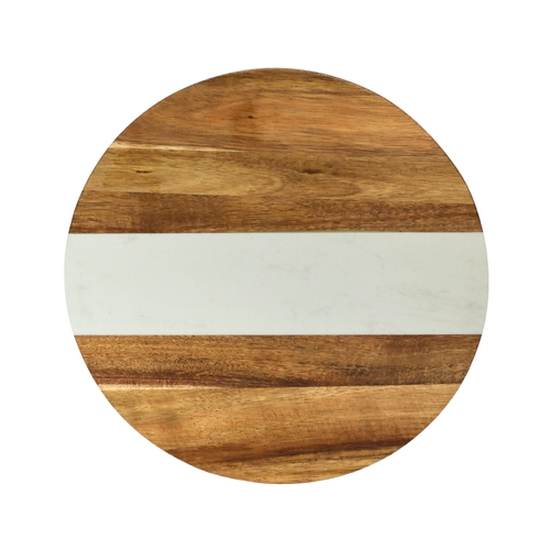White Marble Stripe and Acacia Wood Round Board - 11" - Image 2