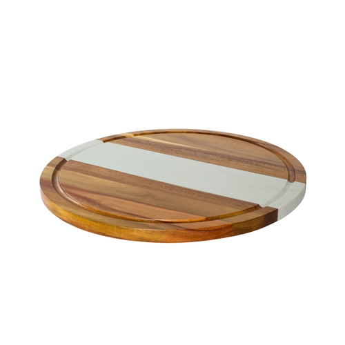 White Marble Stripe and Acacia Wood Round Board - 11" - Image 3