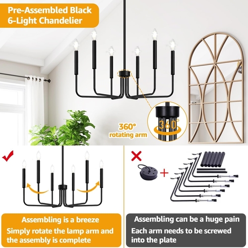 Black Six Light Farmhouse Chandelier For Dining Room - Image 3