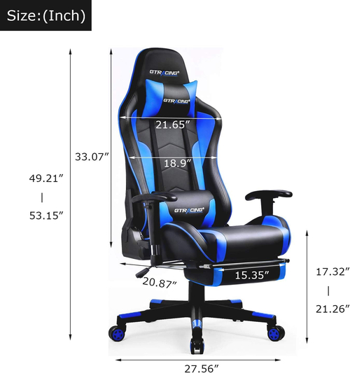 Blue Bluetooth Gaming Chair With Footrest And Speakers - Image 3