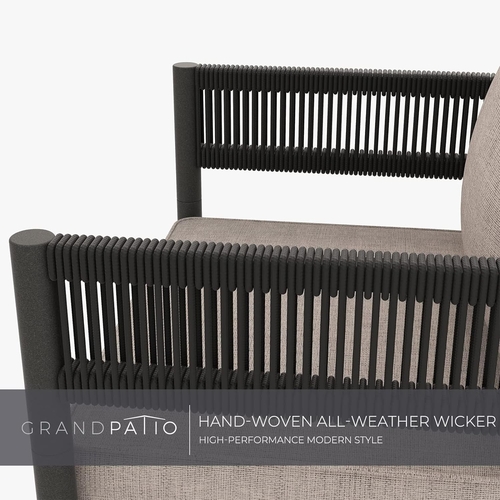 Beige 5 Piece Outdoor Wicker Patio Set With Thick Cushions - Image 5