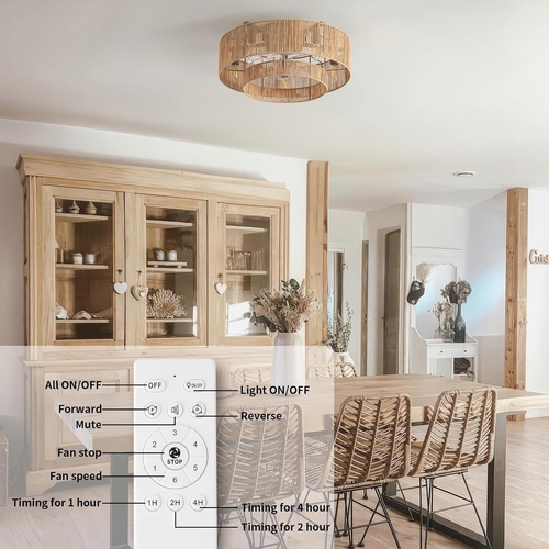 20 Inch Boho Rattan Ceiling Fan With Light And Remote - Image 8