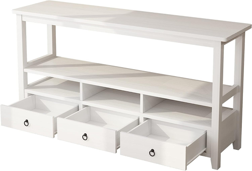 Vintage White Console Table With Storage Drawers And Shelves - Image 6