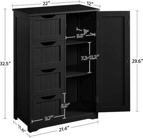 Wooden Bathroom Floor Storage Cabinet With 4 Drawers And Cupboard - Image 2
