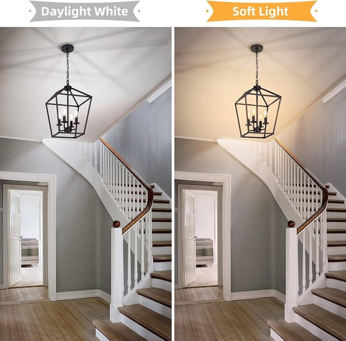 4 Light Black Lantern Chandelier With Adjustable Height - Image 5