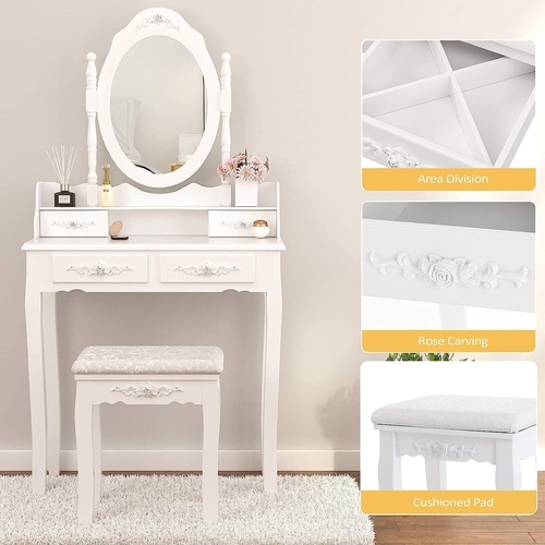 Wood Makeup Vanity Table Set With Detachable Mirror - Image 4