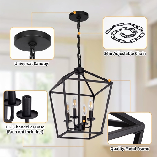 4 Light Black Lantern Chandelier With Adjustable Height - Image 4