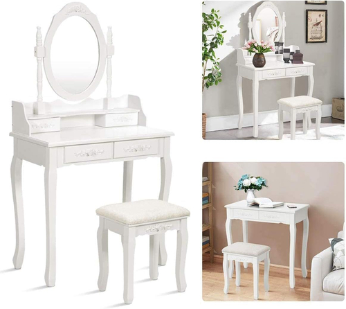 Wood Makeup Vanity Table Set With Detachable Mirror - Image 2
