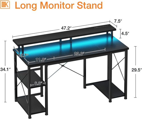 48 Inch LED Gaming Desk With Monitor Stand And USB Ports - Image 2