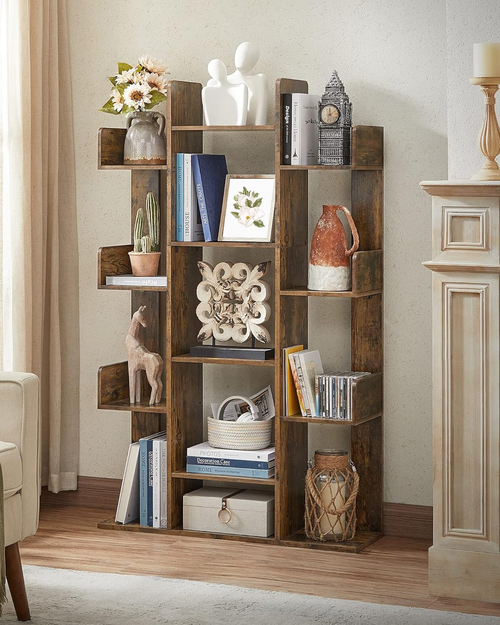 Tree Shaped Bookcase Rustic Brown Tall With 13 Shelves - Image 3