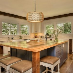 Rattan Farmhouse 5 Light Chandelier With Fabric Shade
