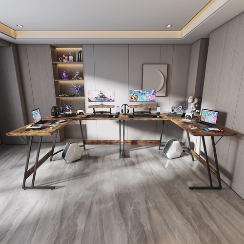 L Shaped Gaming Desk 51 Inch With Monitor Riser Brown - Image 4