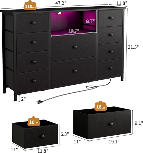 Black Dresser With Charging Station And LED Lights - Image 4