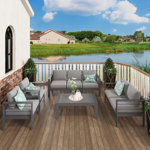 Aluminum Patio Furniture Set Seven Seat Outdoor Conversation Grey - Image 7