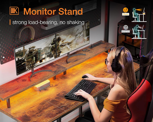 48 Inch Gaming Desk With Monitor Stand And LED Lighting - Image 7
