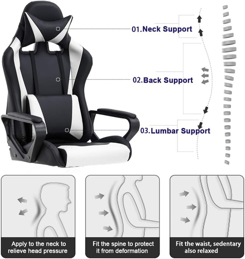 Ergonomic Gaming Chair White With Lumbar Support High Back - Image 3