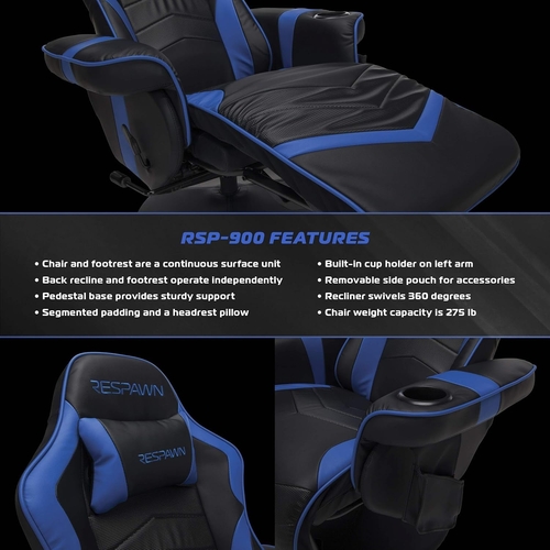 Blue 900 Gaming Recliner With Adjustable Leg Rest Cupholder - Image 7