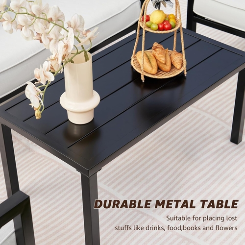 4 Piece Outdoor Metal Patio Set With 5.5 Inch Cushions And Coffee - Image 5
