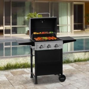 3-Burner Propane Gas Grill With Foldable Side Shelves 30,000 BTU