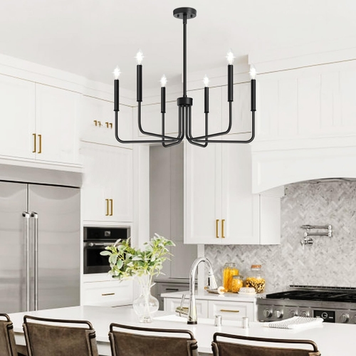 Black Six Light Farmhouse Chandelier For Dining Room - Image 6