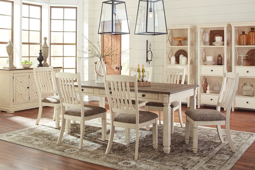 Bolanburg Farmhouse Dining Table Drawers Whitewash Seats 6 - Image 5