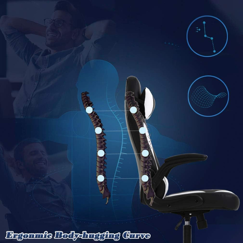 PC Gaming Chair White With Lumbar Support And Flip Up Arms - Image 7