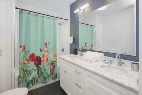 Rose Garden in Teal Shower Curtains Home Decor - Image 2
