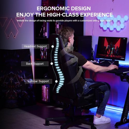 Gaming Chair With Bluetooth Speakers And Footrest Blue - Image 9