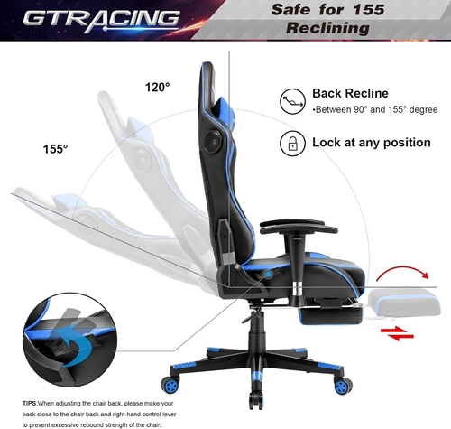 Blue Bluetooth Gaming Chair With Footrest And Speakers - Image 8