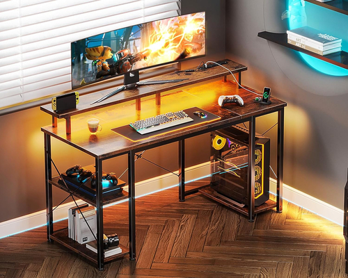 48 Inch Gaming Desk With Monitor Stand And LED Lighting - Image 2