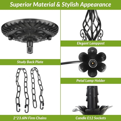 Six Light Matte Black Farmhouse Ceiling Chandelier Fixture - Image 4