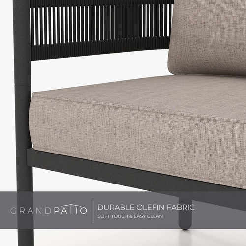 Beige 5 Piece Outdoor Wicker Patio Set With Thick Cushions - Image 4