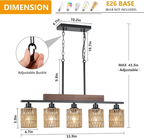 Rattan Farmhouse 5 Light Linear Chandelier Black Lighting - Image 2