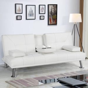 Convertible Sofa Bed With Cup Holders And Adjustable Back