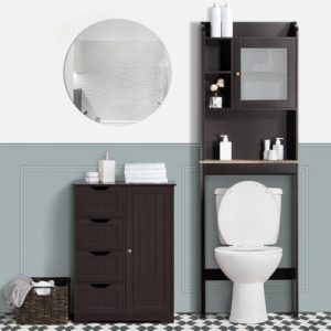 Brown Wooden Bathroom Floor Cabinet With 4 Drawers