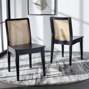 Dining Chairs Set Of 2 Black Natural Rattan Back For Dining Room