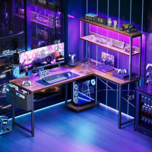 53 Inch L Shaped Desk With LED Lights And Power Outlet