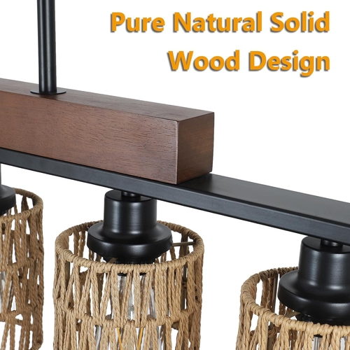 Rattan Farmhouse 5 Light Linear Chandelier Black Lighting - Image 4