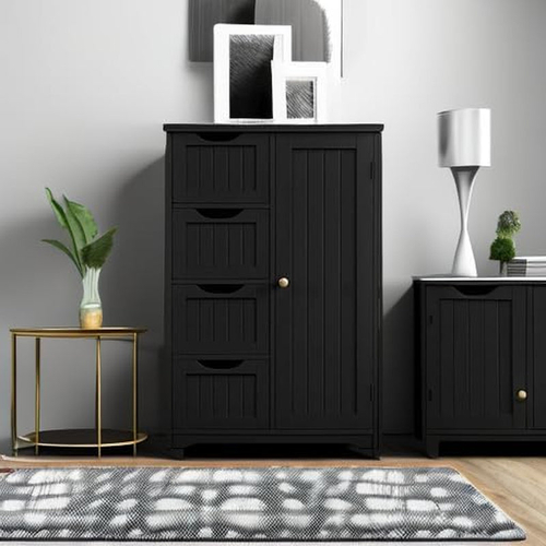 Wooden Bathroom Floor Storage Cabinet With 4 Drawers And Cupboard - Image 4