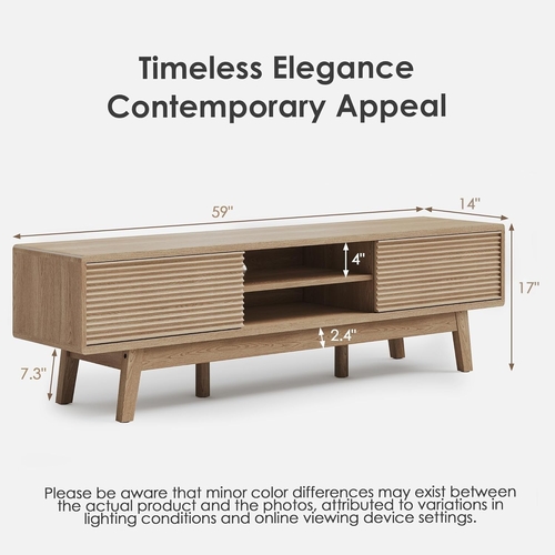 59 Inch Mid Century Modern TV Console Fluted Doors - Image 2