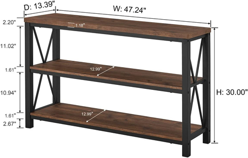 47 Inch Rustic Industrial Sofa Table With 3 Tier Shelves - Image 3