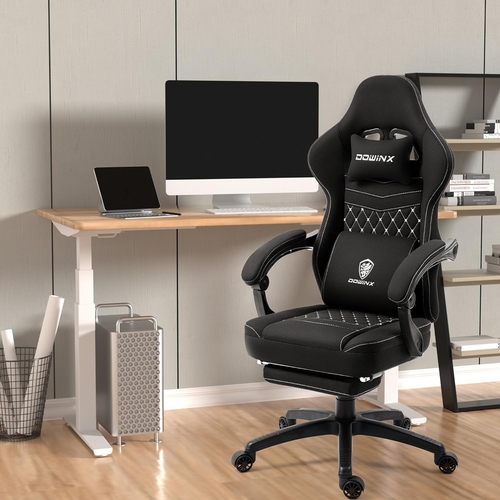 Black Breathable Fabric Gaming Chair With Massage Pad - Image 2