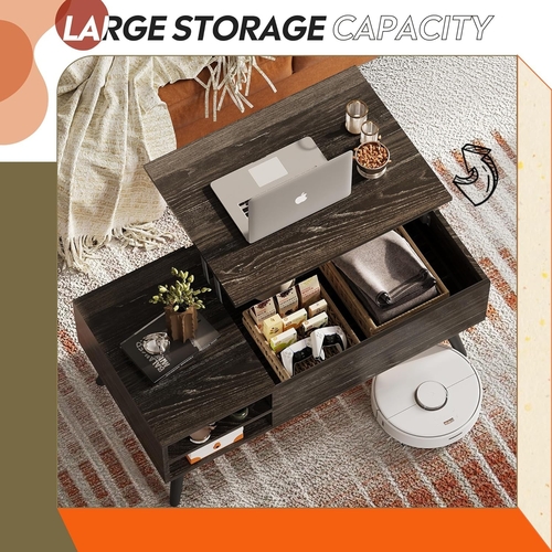 Wood Lift Top Coffee Table Hidden Compartment Charcoal - Image 4