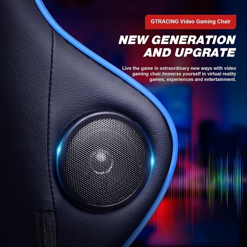 Blue Bluetooth Gaming Chair With Footrest And Speakers - Image 5