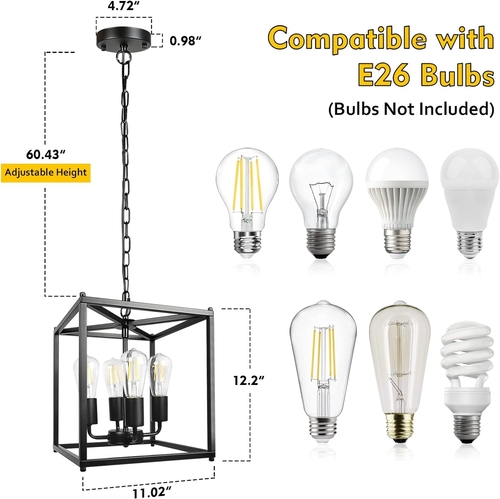 Black Farmhouse 4 Light Chandelier Pendant Light Adjustable - Image 4