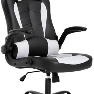 PC Gaming Chair White With Lumbar Support And Flip Up Arms