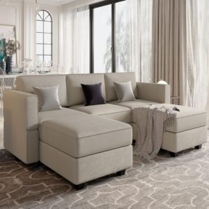 Grey Velvet Modular U Shaped Sectional Sofa Living Room