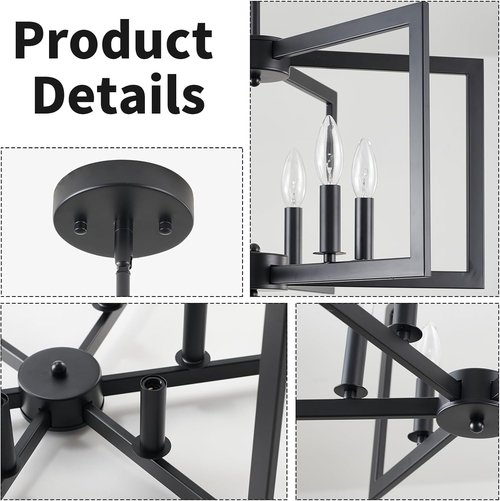 Black Metal Chandelier For Dining Room 6 Light Modern - Image 3
