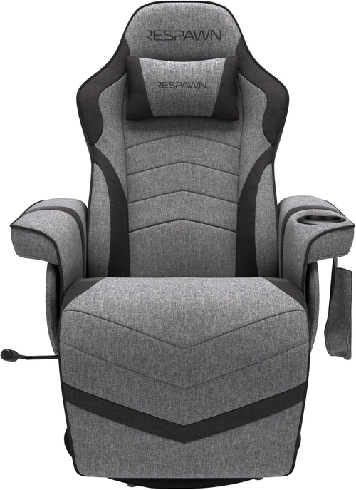 900 Gaming Recliner Gray Fabric With Adjustable Leg Rest Cupholder - Image 3