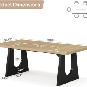 Oak And Black Rustic Dining Table 70.9 Inch For 6 To 8 People